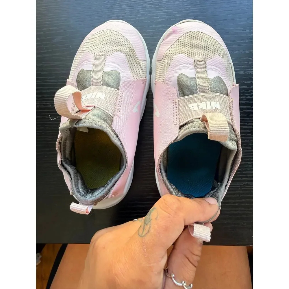 Nike Flex Runner 2 Pink White Slip On Sneakers Kids Size 10C Athletic Shoes